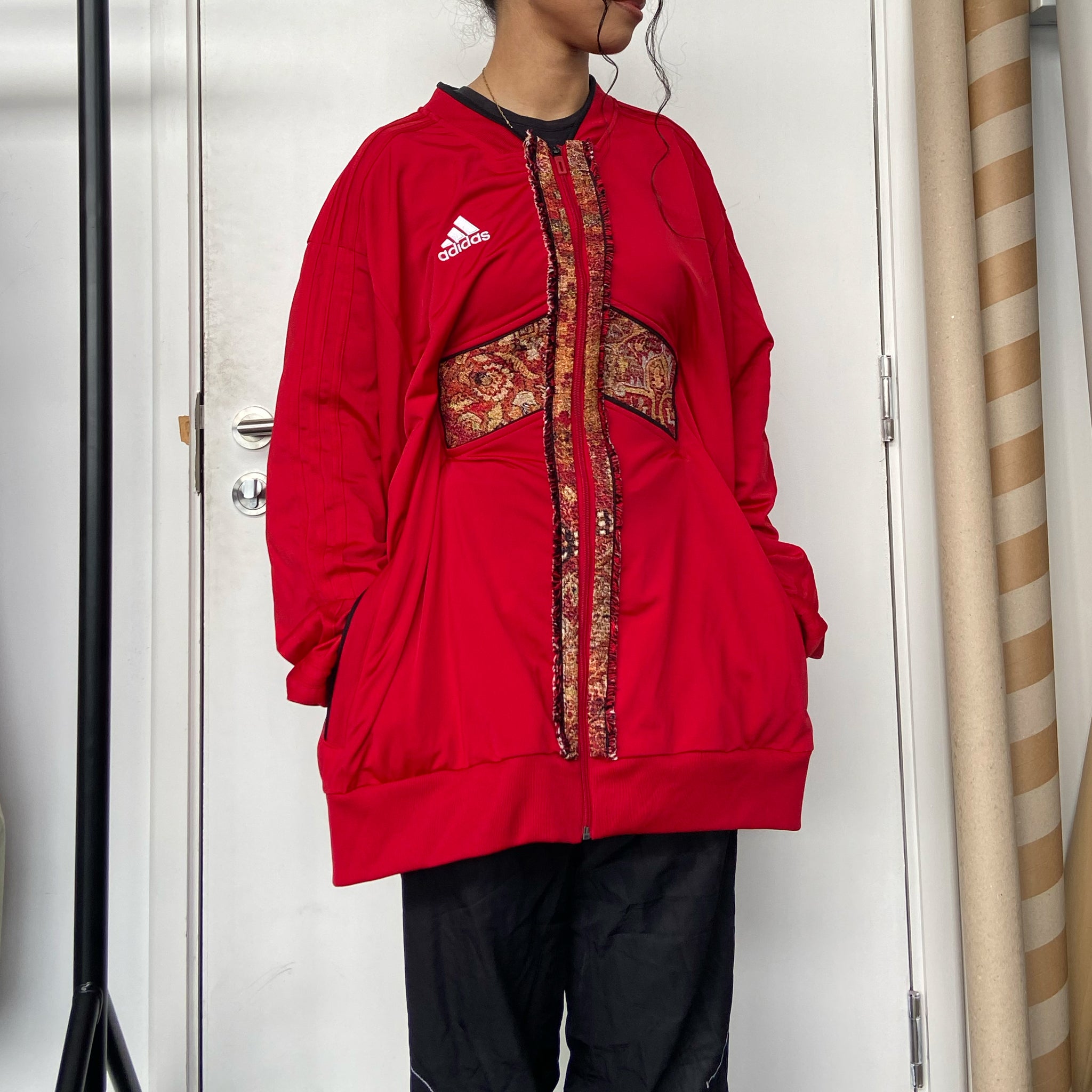 Red Up-cycled Adidas Co-ord with inside belt