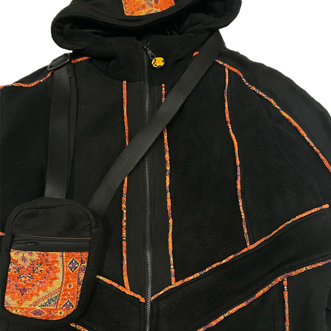 Black and Orange Fleece Jacket and Bag