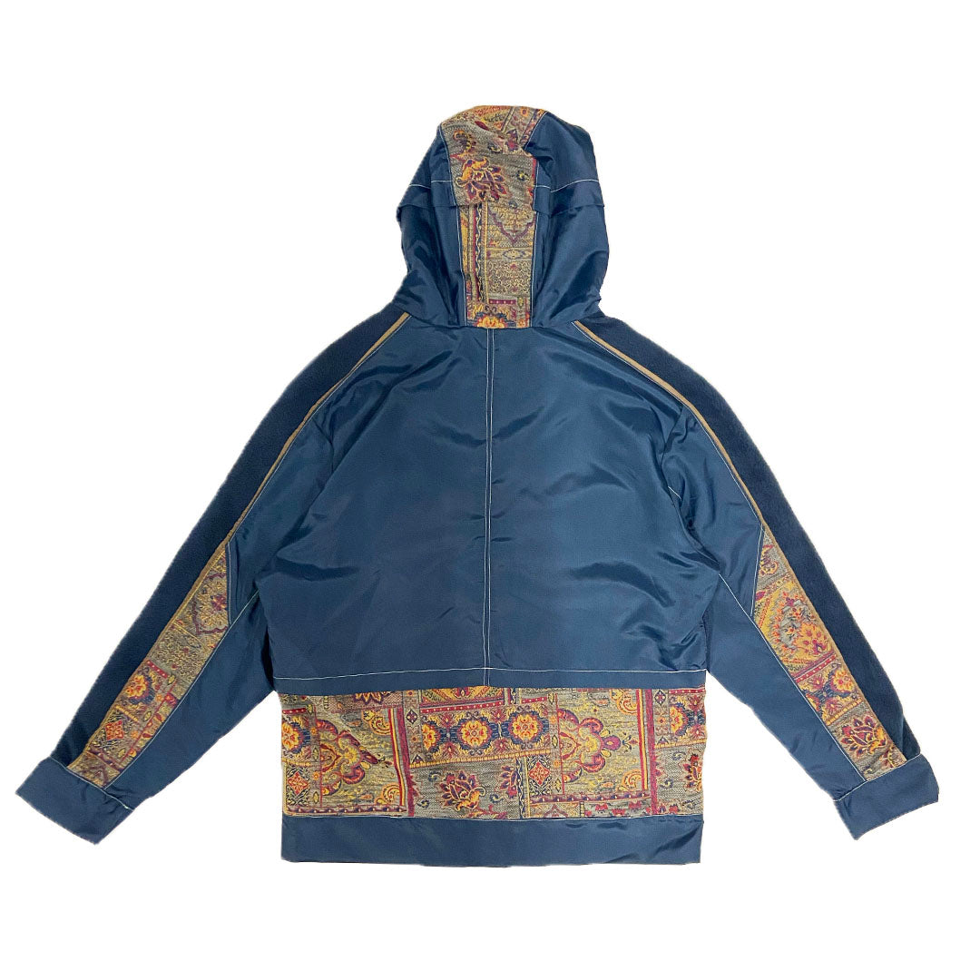 Blue Nylon and Fleece Outerwear Jacket and Bag