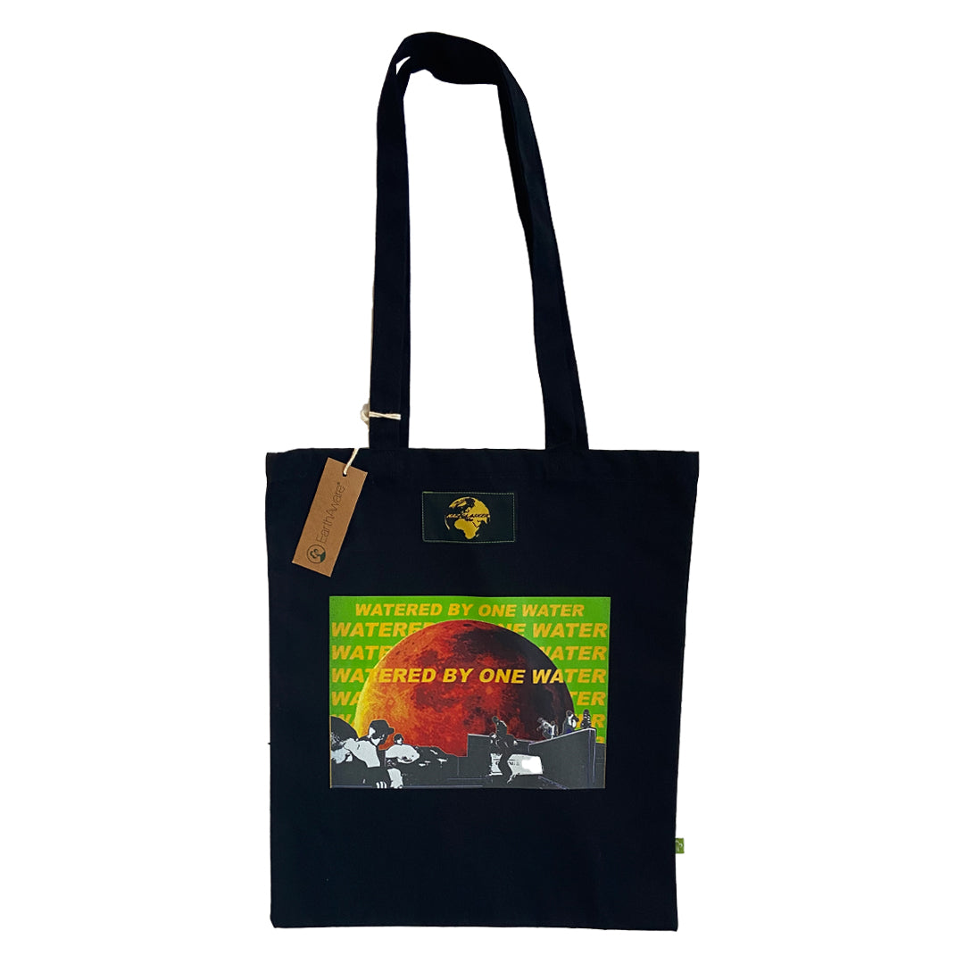 Watered by one Water: Black and Green Tote Bag