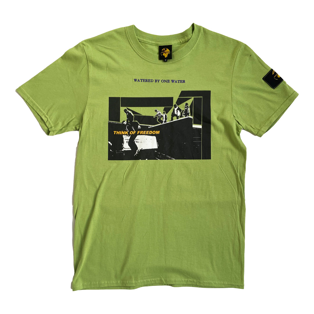 Think of Freedom: Lime Green Print and Embroidery T-Shirt